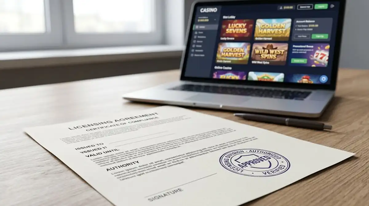 casino zonder licentie 2026 overzicht op bureau met laptop en documenten